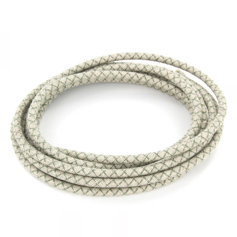 Diamond cotton fabric cable, thyme green and natural linen - 3 m