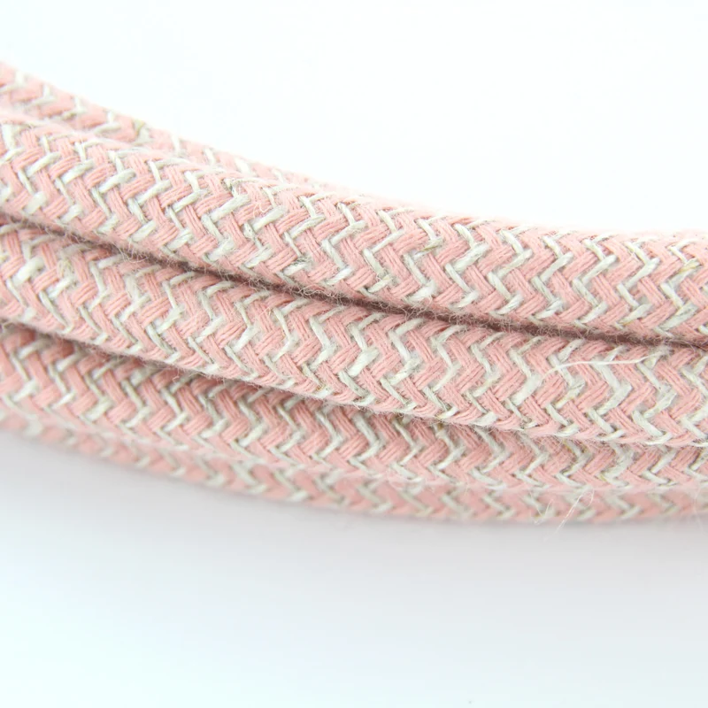 Zigzag cotton fabric cable, antique rose and natural linen - 3 m