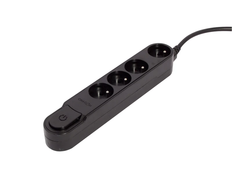 Stylish block with switch, Black - 4 x 16 A - 1.5 m