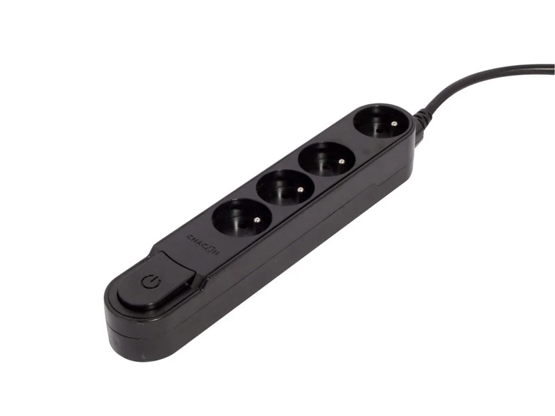 Stylish block with switch, Black - 4 x 16 A - 1.5 m