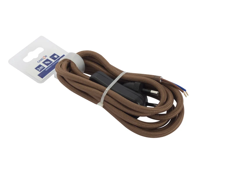 Fabric cable with switch 2 m - Brown