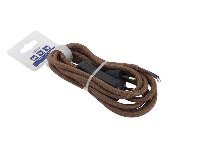 Fabric cable with switch 2 m - Brown