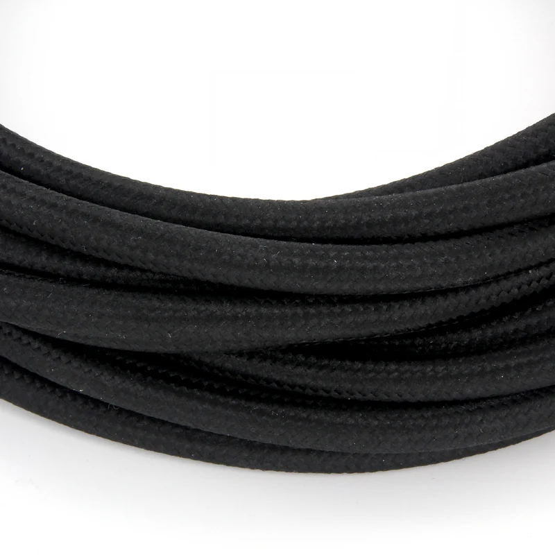 Black fabric cable with switch, - 2 m