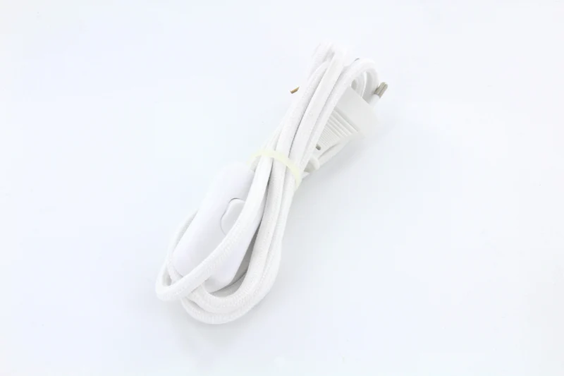 White fabric cable + switch, 2 m