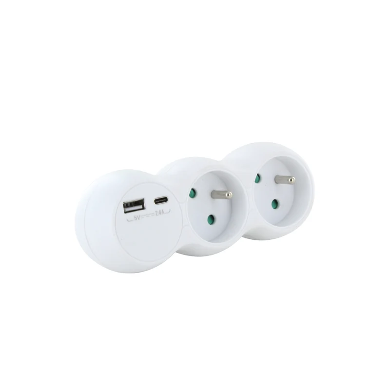 White terminal block - 2x16A with USB-A +USB-C