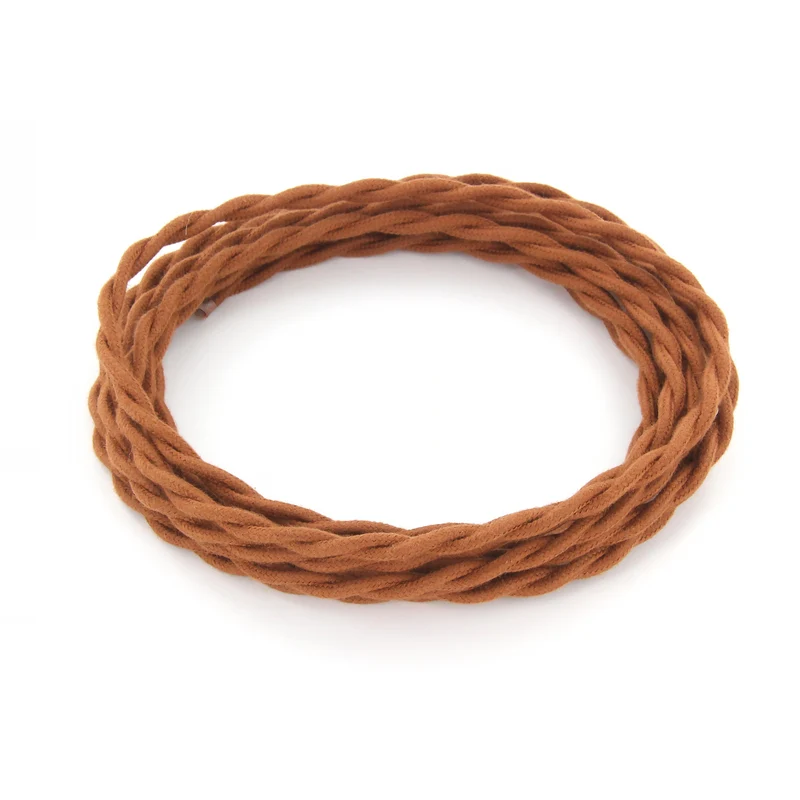 Twisted cotton fabric cable - 3 m - Orange suede