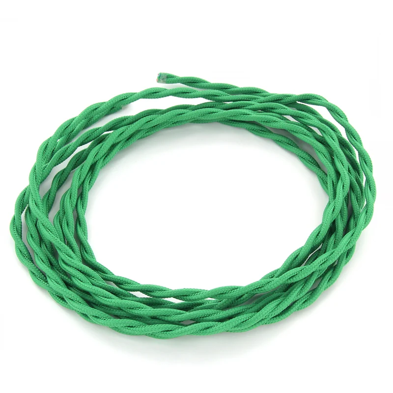 Twisted silk fabric cable - 3 m - Green