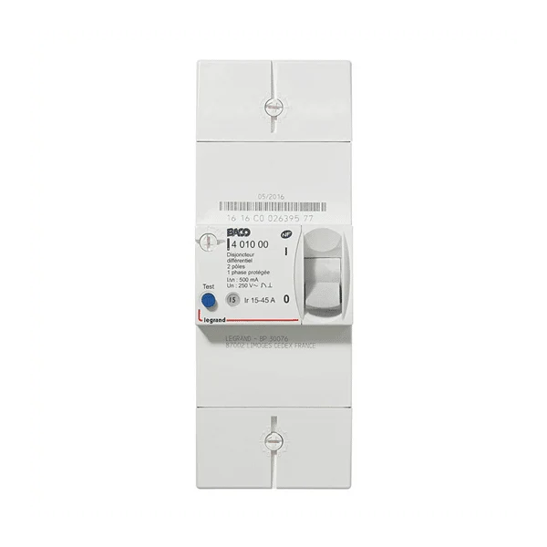 Legrand disjoncteur de branchement Enedis bipolaire 45A 500mA instantané 401000