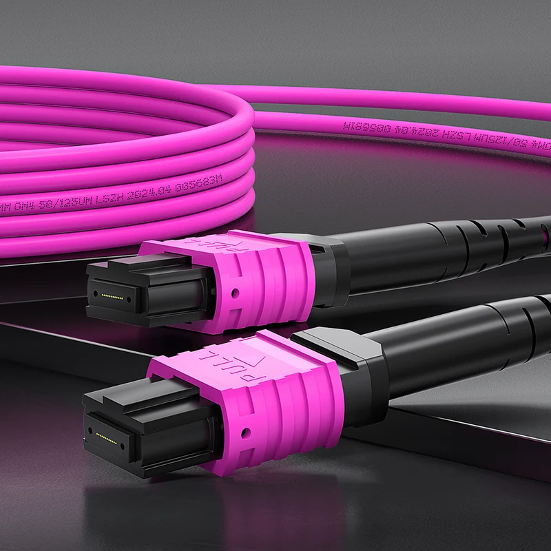 AMPCOM MPO Trunk Cable, MPO-12 UPC (Female) to MPO-12 UPC (Female), 12 Fibers, Multimode (OM4), LSZH/Riser, 0.35dB Max, Magenta