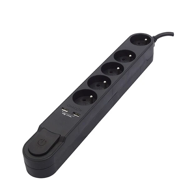 Stylish power strip 5 x 16 A with switch + 2 USB - 1.5 m - Black