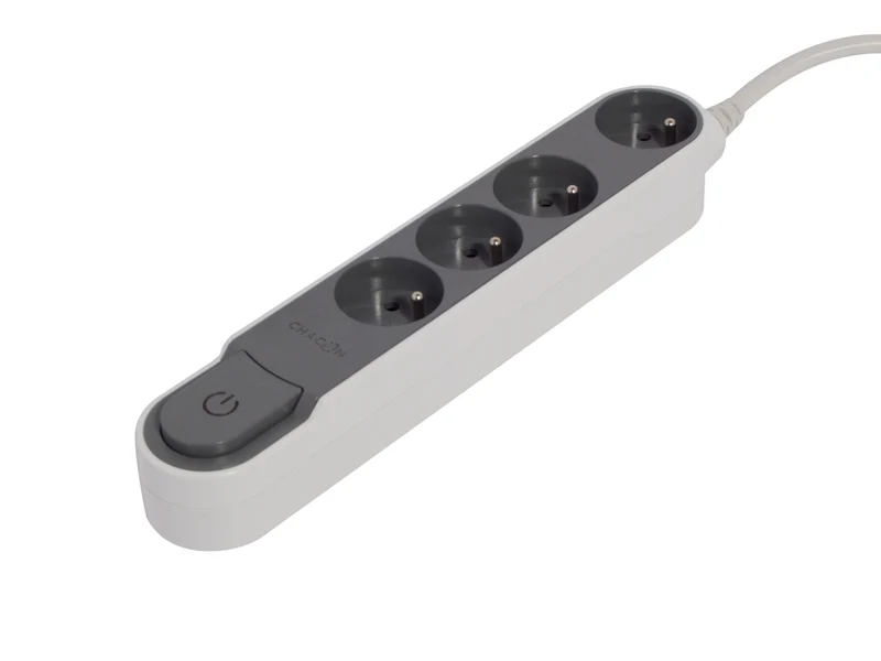Stylish power strip with switch, Grey/White - 4 x 16 A - 1.5 m