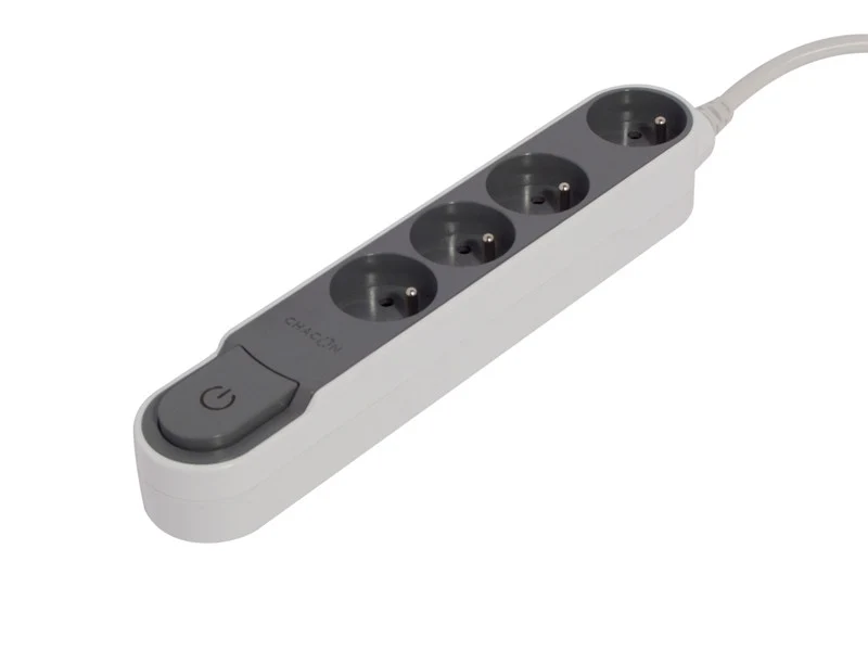 Stylish power strip with switch, Grey/White - 4 x 16 A - 1.5 m