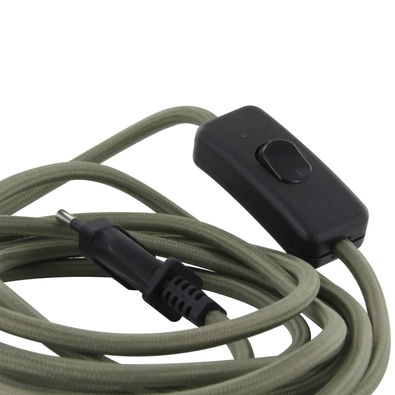 Olive green fabric cable + switch, 2 m