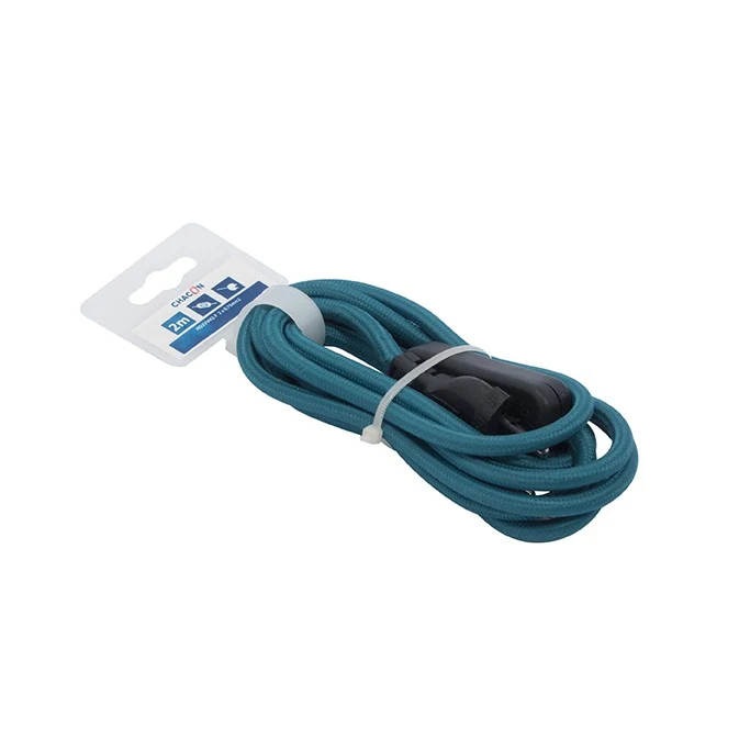 Fabric cable with switch, 2 m - Peacock blue
