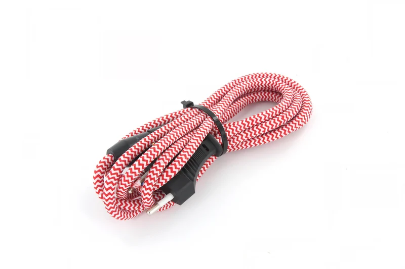 Two-tone fabric cable with switch, 2 m - Red/White