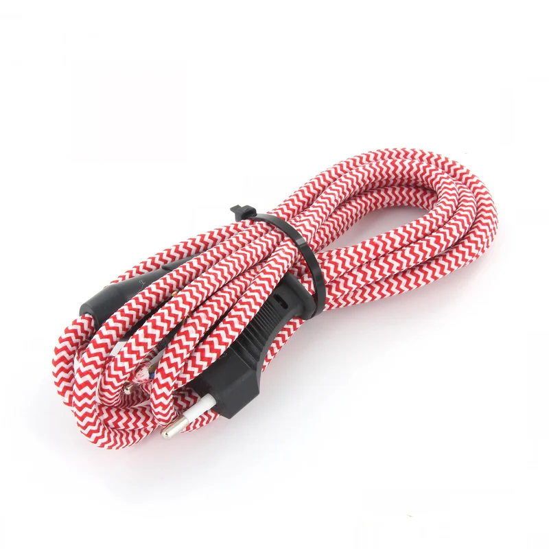 Two-tone fabric cable with switch, 2 m - Red/White