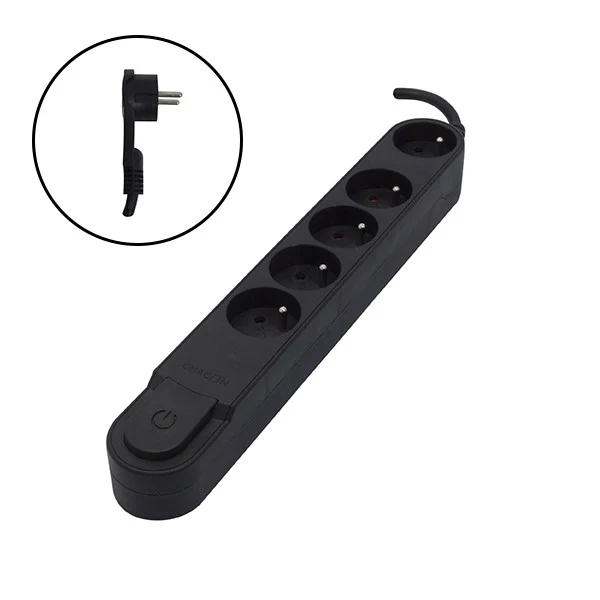 Stylish power strip 5 x 16 A with switch and flat plug - 1. 5 m - Black