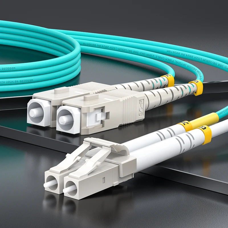 AMPCOM OM3 50/125μm SC to SC Multimode Duplex Fiber Optic Cord, LSZH 2.0mm Jacket