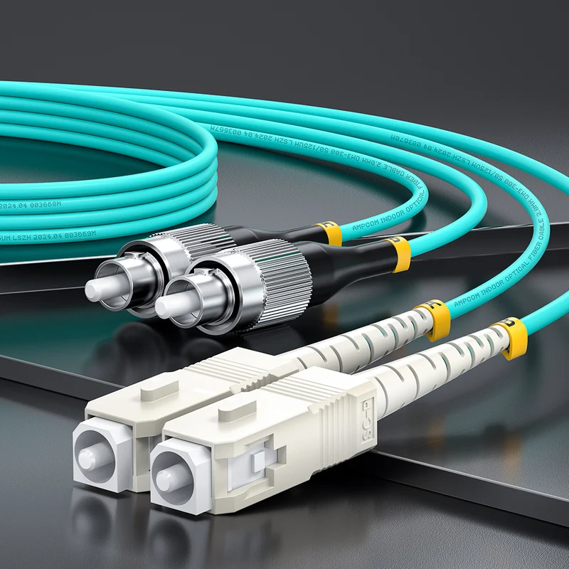 AMPCOM OM3 50/125μm SC to SC Multimode Duplex Fiber Optic Cord, LSZH 2.0mm Jacket