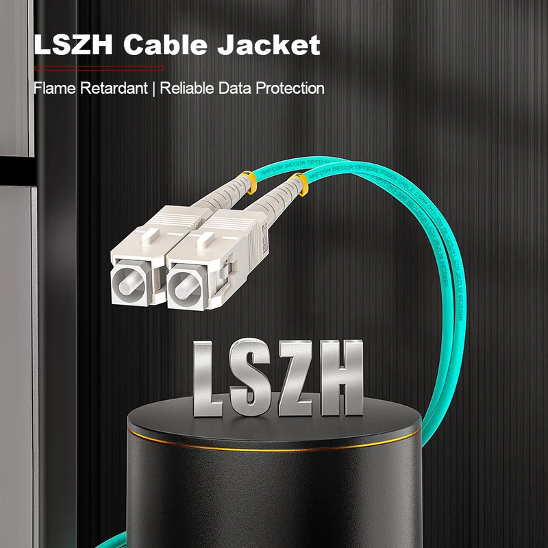 AMPCOM OM3 50/125μm SC to SC Multimode Duplex Fiber Optic Cord, LSZH 2.0mm Jacket
