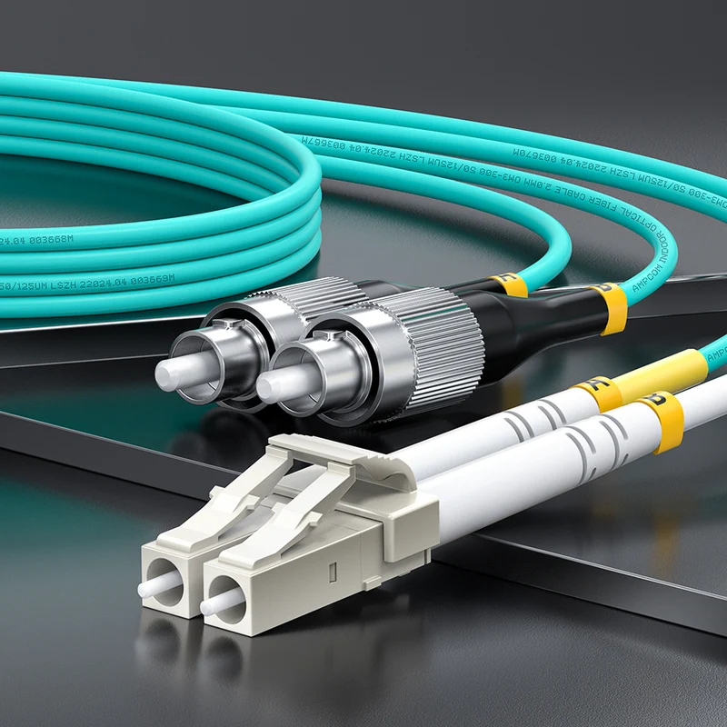 AMPCOM OM3 50/125μm LC to FC Multimode Duplex Fiber Optic Cord, LSZH 2.0mm Jacket