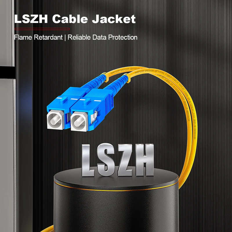 AMPCOM SC to SC SMF 9/125μm Single Mode (OS2) Duplex Fiber Optic Patch Cable, LSZH OFNR 2.0mm Jacket