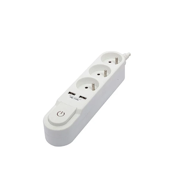 Stylish power strip 3 x 16 A with switch + 2 USB - 1.5 m - White