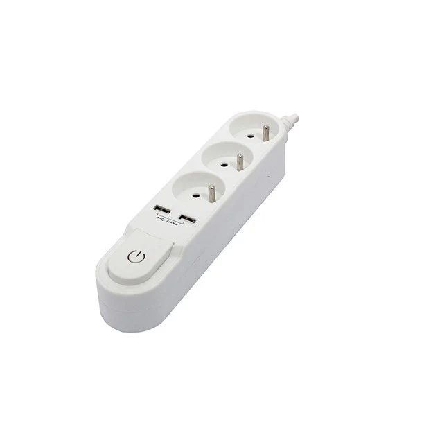 Stylish power strip 3 x 16 A with switch + 2 USB - 3 m - White