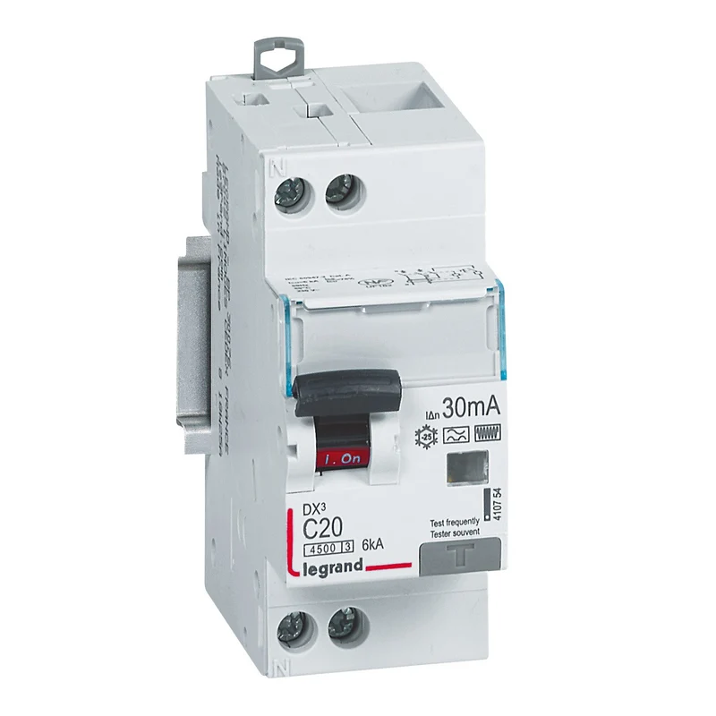 Disjoncteur différentiel DX³4500 à vis U+N 230V~ - 20A type F (HPI) 30mA - courbe C - 2 modules LEGRAND 410754