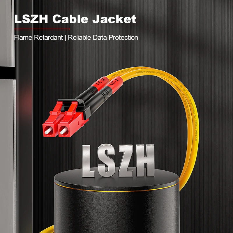AMPCOM LC to LC SMF 9/125μm Single Mode (OS2) Simplex Fiber Optic Patch Cable, LSZH OFNR 2.0mm Jacket