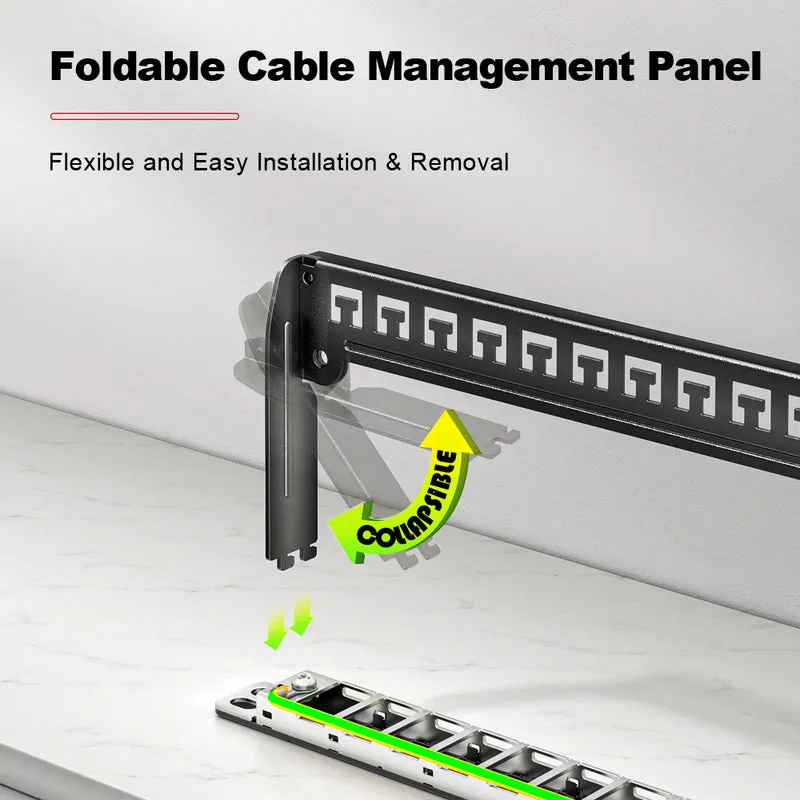 AMPCOM 0.5U 24‑Port Blank Patch Panel – SPCC Steel, Copper Ground Wire, Foldable Rear Cable Manager