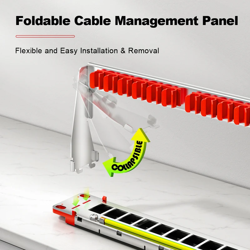 AMPCOM 1U 24‑Port Blank Patch Panel – SPCC Steel, Copper Ground Wire, Foldable Rear Cable Manager