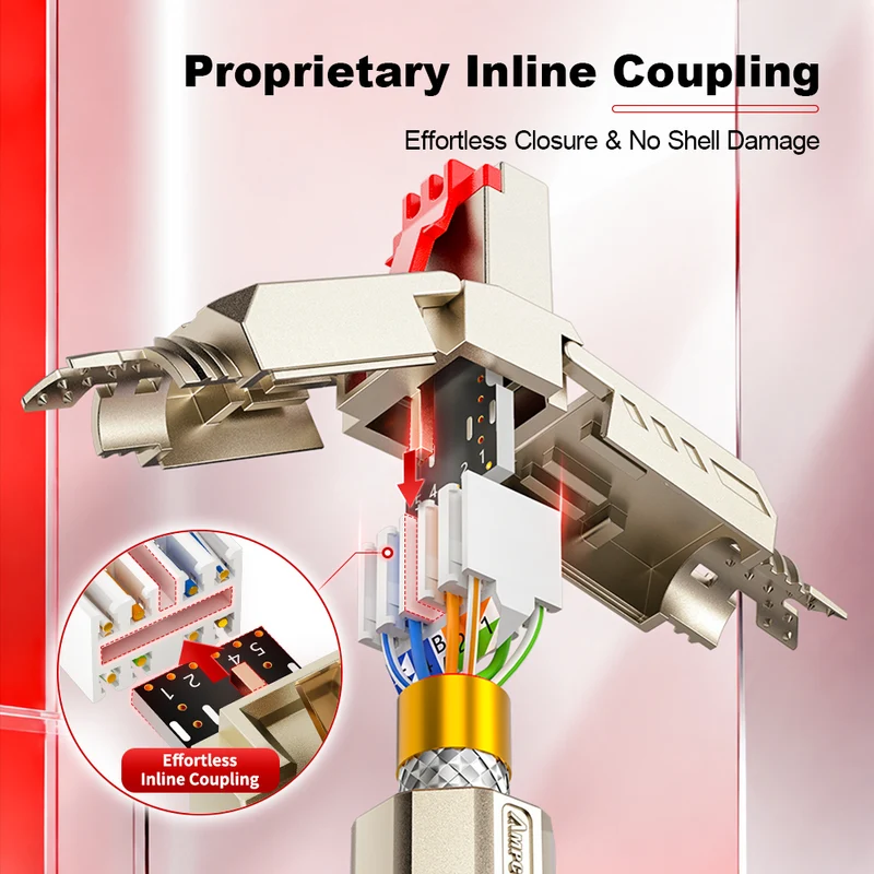 AMPCOM CFS Series Cat7 Zinc-Alloy Shielded Tool-Free RJ45 Connector for 22-24 AWG Ethernet Cable