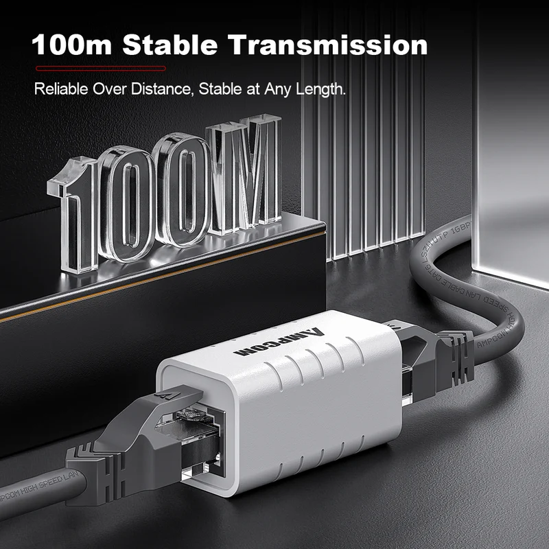 AMPCOM Cat6 Shielded Gigabit RJ45 Inline Coupler, Value Edition, White ABS Housing