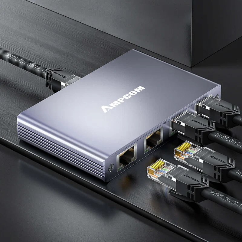 AMPCOM 1-to-4 RJ45 Network Cable Splitter – Gigabit Ethernet Port Expander