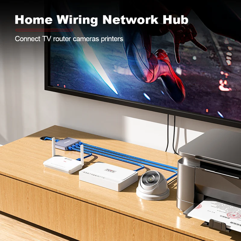AMPCOM 1-to-4 RJ45 Network Cable Splitter – Gigabit Ethernet Port Expander