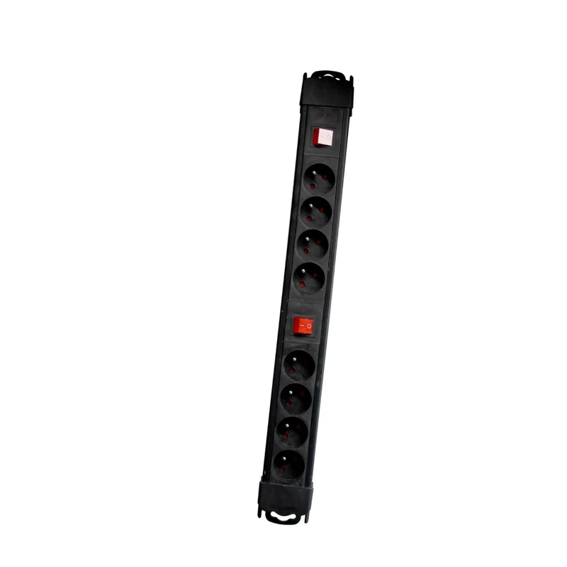 Black power strip with two switches - 8 x 16 A - 1.5 m
