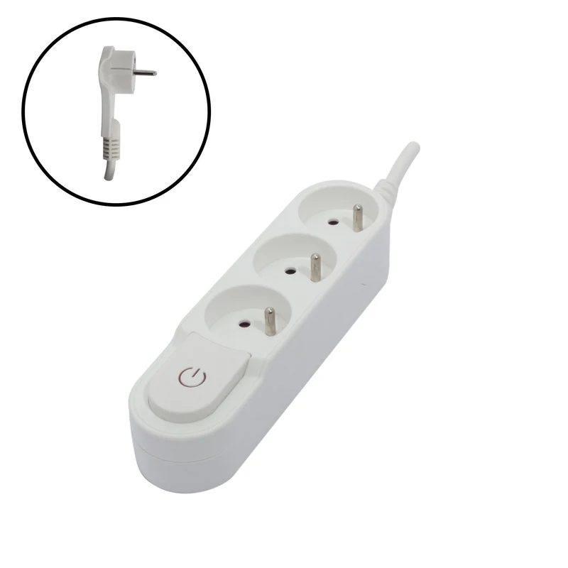 Stylish power strip 3 x 16 A with switch and flat plug - 1.5 m - White