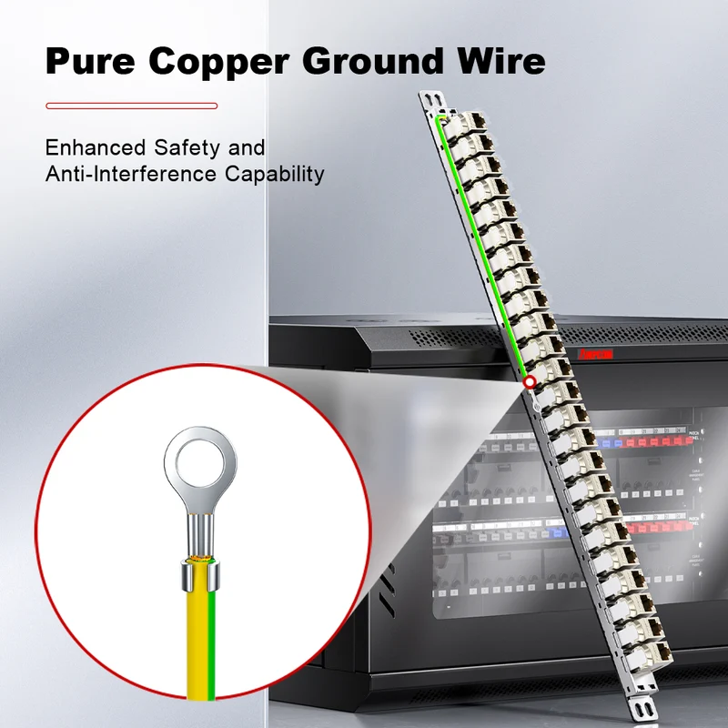 AMPCOM 0.5U 24‑Port Blank Patch Panel – SPCC Steel, Copper Ground Wire, Foldable Rear Cable Manager