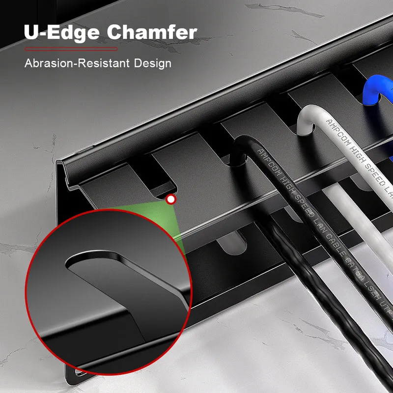 AMPCOM 1U 12-Slot 24-Port Cable Manager, Enlarged Duct, Reinforced Steel, Dual-Hinged Cover