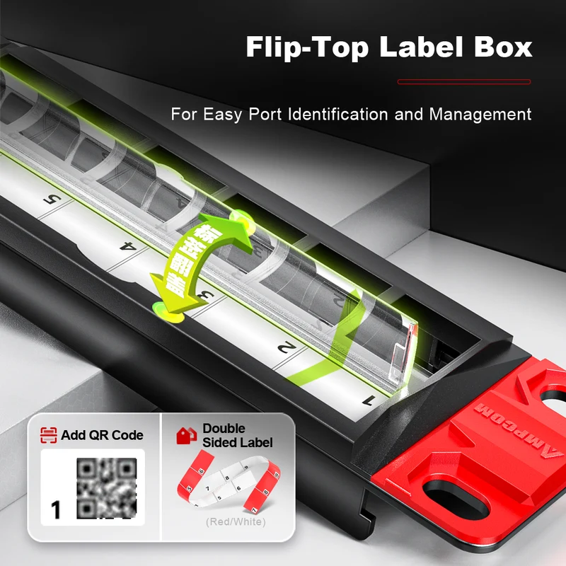 AMPCOM 1U 24-Port Shielded Tool-Less Keystone Patch Panel, 19-inch Rack Mount with Cable Management Rings