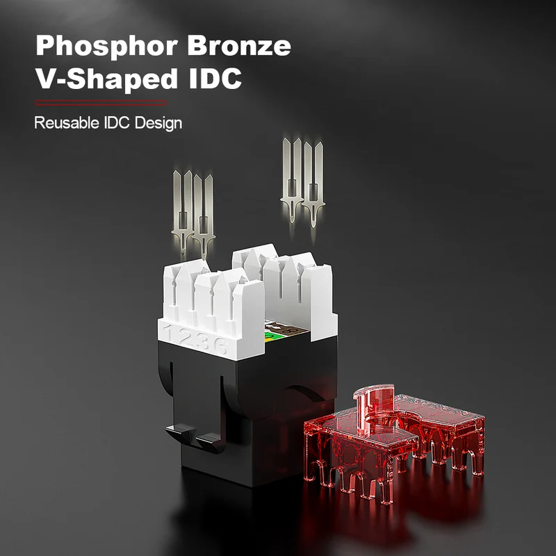 AMPCOM CAT5E Unshielded 180° Punch-Down Keystone Jack for Ethernet Network, White Shell