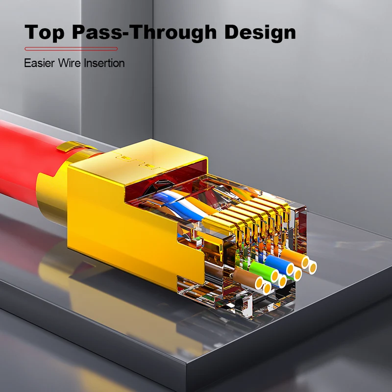 AMPCOM Cat7 Pass-Through W/ Tail Clip Shielded RJ45 Connector, Gold-Plated Copper Shell, 1.5mm Conductor Hole