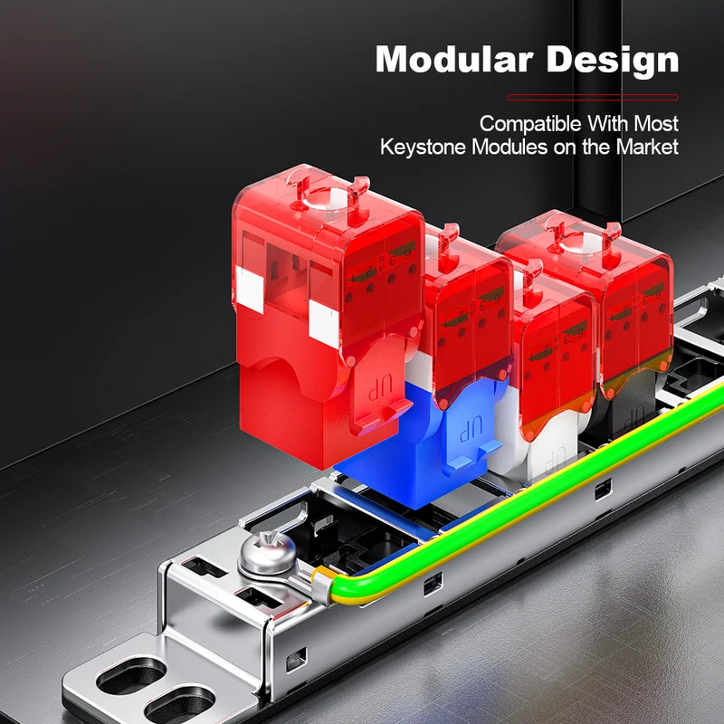 AMPCOM 0.5U 24-Port Modular Unshielded Patch Panel, Toolless Keystone Jack, Reinforced Copper Ground Wire, 19 Inch Rack Mount