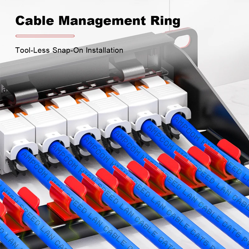 AMPCOM 1U 24-Port Shielded Tool-Less Keystone Patch Panel, 19-inch Rack Mount with Cable Management Rings