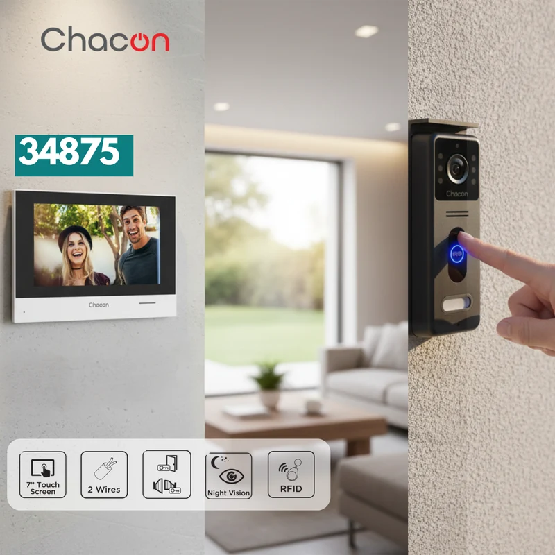 2-wire videophone with 7" touch screen and RFID unlocking