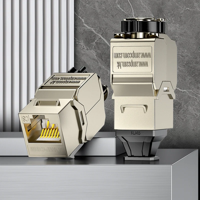 AMPCOM CAT8 Shielded Tool-less Keystone Jack With Ratchet Lock Design, Zinc Alloy Housing