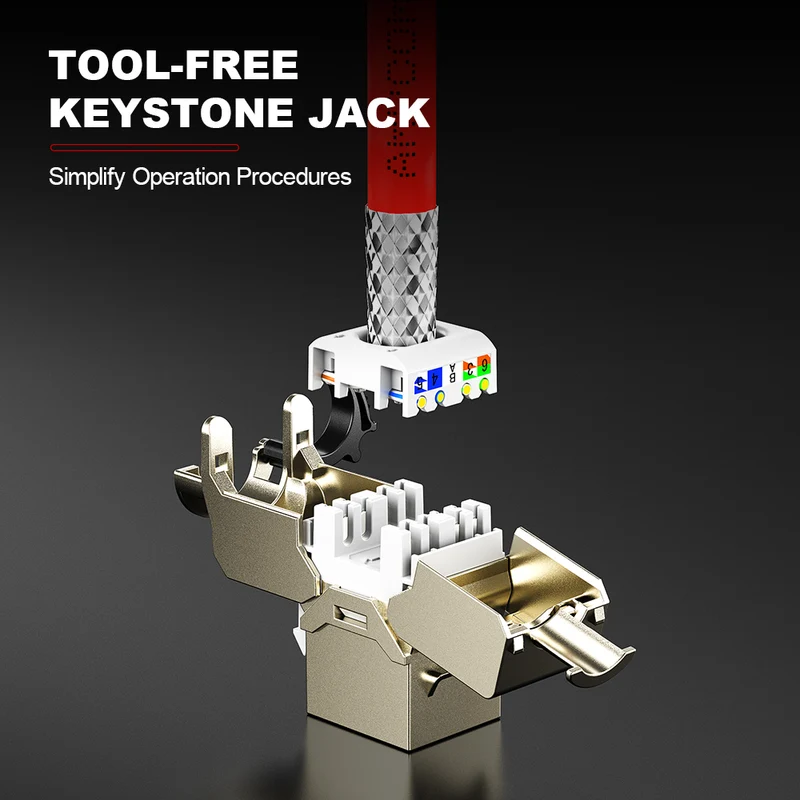 AMPCOM CAT7a Shielded Tool-less Keystone Jack With Ratchet Lock Design, Zinc Alloy Housing