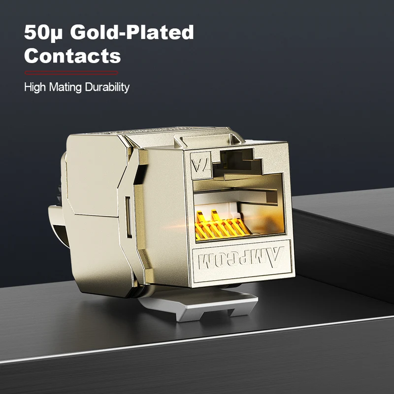 AMPCOM CAT7a Shielded Tool-less Keystone Jack With Ratchet Lock Design, Zinc Alloy Housing