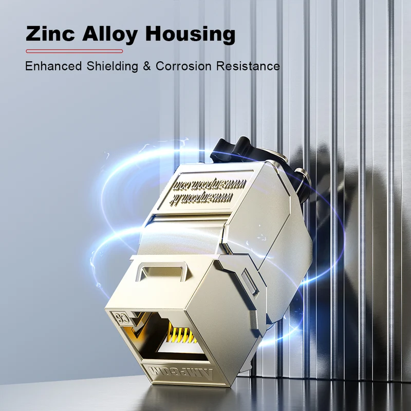 AMPCOM CAT6 Shielded Tool-less Keystone Jack With Ratchet Lock Design, Zinc Alloy Housing